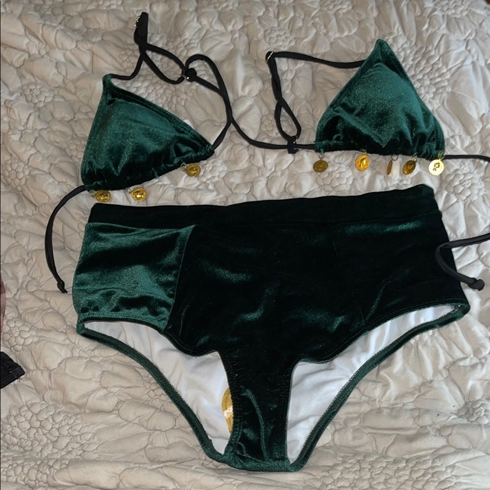 NWOT Emerald Green Velvet Bikini Set